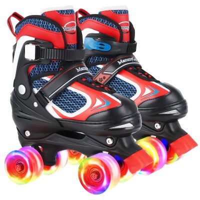 Kids Roller Skates for Girls and Boys,4 Sizes Adjustable Quad Skates with Light up Wheels, Birthday Gift for Kids Children Beginners,Red S