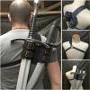 Shakven Medieval Renaissance Double Sword Holster, PU Leather Shoulder Back Belt Sword Frog Scabbard Holder Adjustable Strap, Costume Cosplay Prop Black Brown view 3