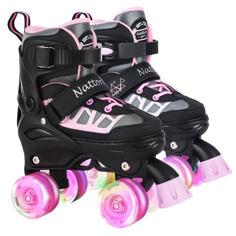 Kids Roller Skates for Girls and Boys,4 Sizes Adjustable Quad Skates with Light up Wheels, Birthday Gift for Kids Children Beginners,Patines para Nias Nios