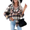 Womens Shacket Jacket Plaid Wool Blend Oversized Button Down Shacket Jacket Boyfriend Shirts with Pocket Coat Blue view 1