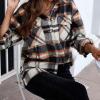 Womens Shacket Jacket Plaid Wool Blend Oversized Button Down Shacket Jacket Boyfriend Shirts with Pocket Coat Blue view 2