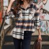 Womens Shacket Jacket Plaid Wool Blend Oversized Button Down Shacket Jacket Boyfriend Shirts with Pocket Coat Blue view 3