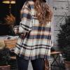 Womens Shacket Jacket Plaid Wool Blend Oversized Button Down Shacket Jacket Boyfriend Shirts with Pocket Coat Blue view 4