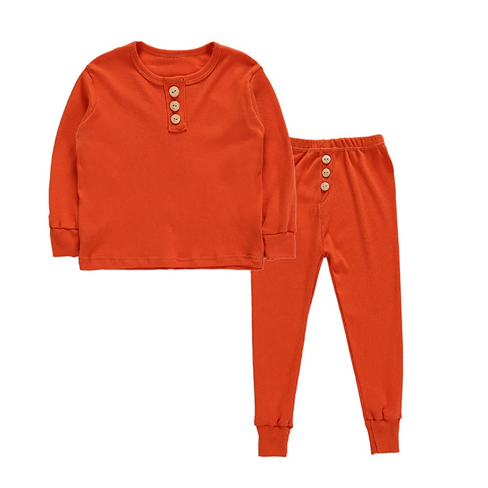Freebily Little Kids Thermal Underwear Outfits Solid Cotton Soft Lined Long Sleeve Top Bottoms Homewear Orange 2 Years