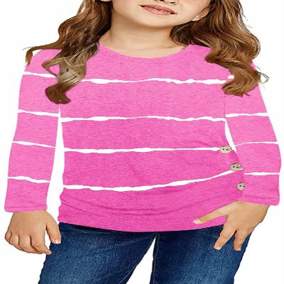Ebifin Girls Long Sleeve Shirts Kids Casual Crewneck Tunic Tops Button Striped Tee Blouses Size 4-15