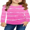 Ebifin Girls Long Sleeve Shirts Kids Casual Crewneck Tunic Tops Button Striped Tee Blouses Size 4-15