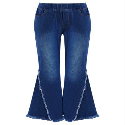 Agoky Kids Girls Stylish Flared Jeans High Waist Ruffle Hem Denim Pants Casual Ripped Bell Bottom Jeans Bottoms Dark Blue 4 Years