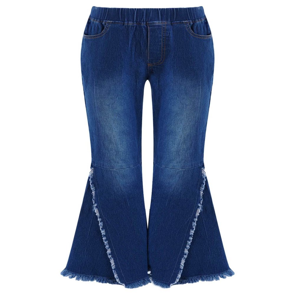 Agoky Kids Girls Stylish Flared Jeans High Waist Ruffle Hem Denim Pants Casual Ripped Bell Bottom Jeans Bottoms Dark Blue 4 Years