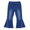Agoky Kids Girls Stylish Flared Jeans High Waist Ruffle Hem Denim Pants Casual Ripped Bell Bottom Jeans Bottoms Dark Blue 4 Years view 3