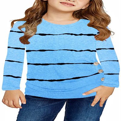 Ebifin Girls Long Sleeve Shirts Kids Casual Crewneck Tunic Tops Button Striped Tee Blouses Size 4-15