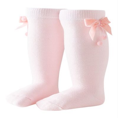 JEATHA Toddler Cute Knee High Baby Socks Kids Girls Velvet Bow Pom Poms Decor Tube Stockings Pink 2-3 Years