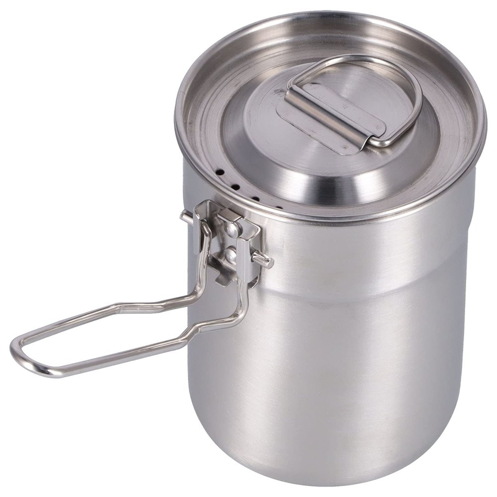 Camping Coffee Pot, Easy Carry Outdoors Coffees Maker Cup Wire Drawing with Foldable Handle Lid for Hiking