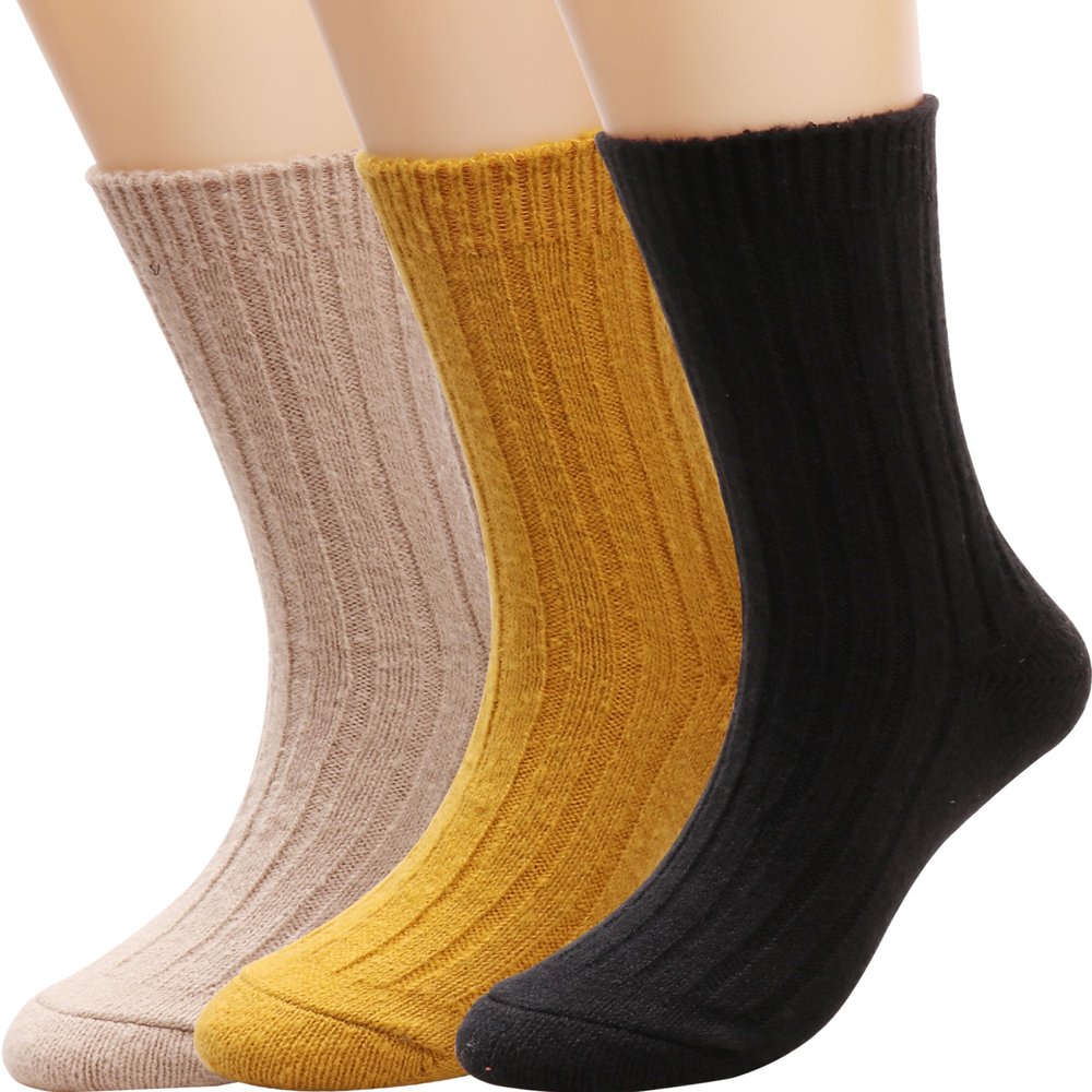 TINTAO 3 Pairs Women Winter Wool Cable Knit Crew Knee High Boot Socks,Size 5-11 W605
