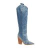 Womens Denim Knee High Boots - Fashion Casual Pointed Toe Chunky Heel Slip on High Boots Fall Solid Comfortable Ladies Square High Heel Shoes view 3