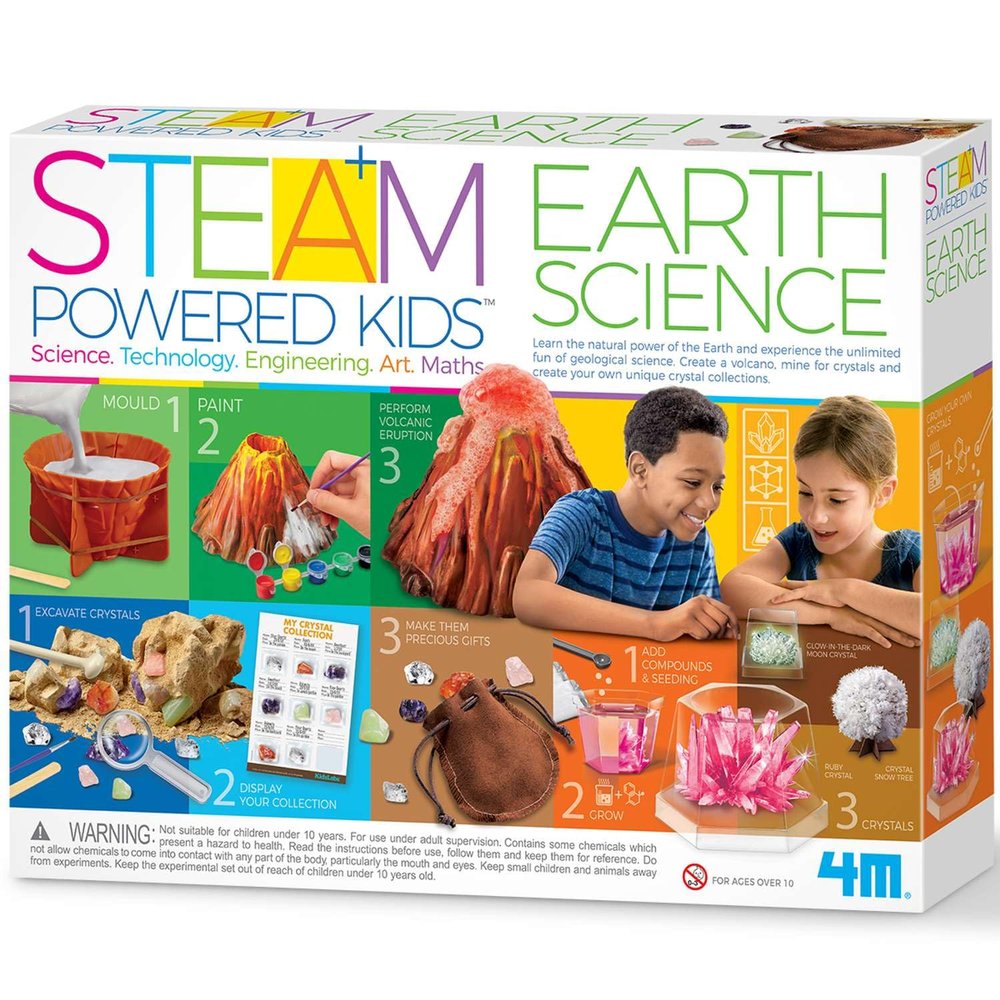 4M - STEAM Earth Science - Educational Science Kits for Kids Ages 5+ with 5 Experiments: Volcano Eruption, Excavate Crystals, Crystal Growing, & More - Hands-On Geology STEM Learning Science for Kids