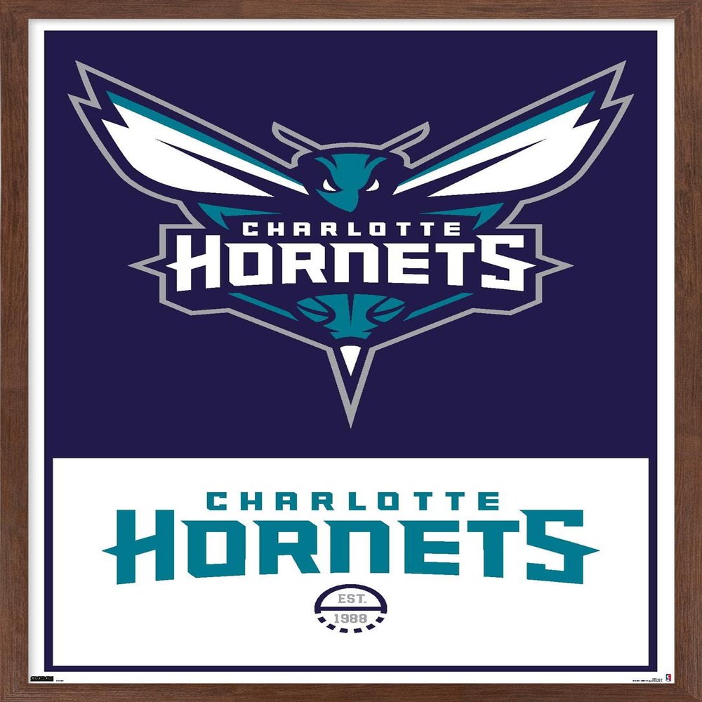 Trends International NBA Charlotte Hornets - Logo 21 Wall Poster, 22.375" x 34", Mahogany Framed Version