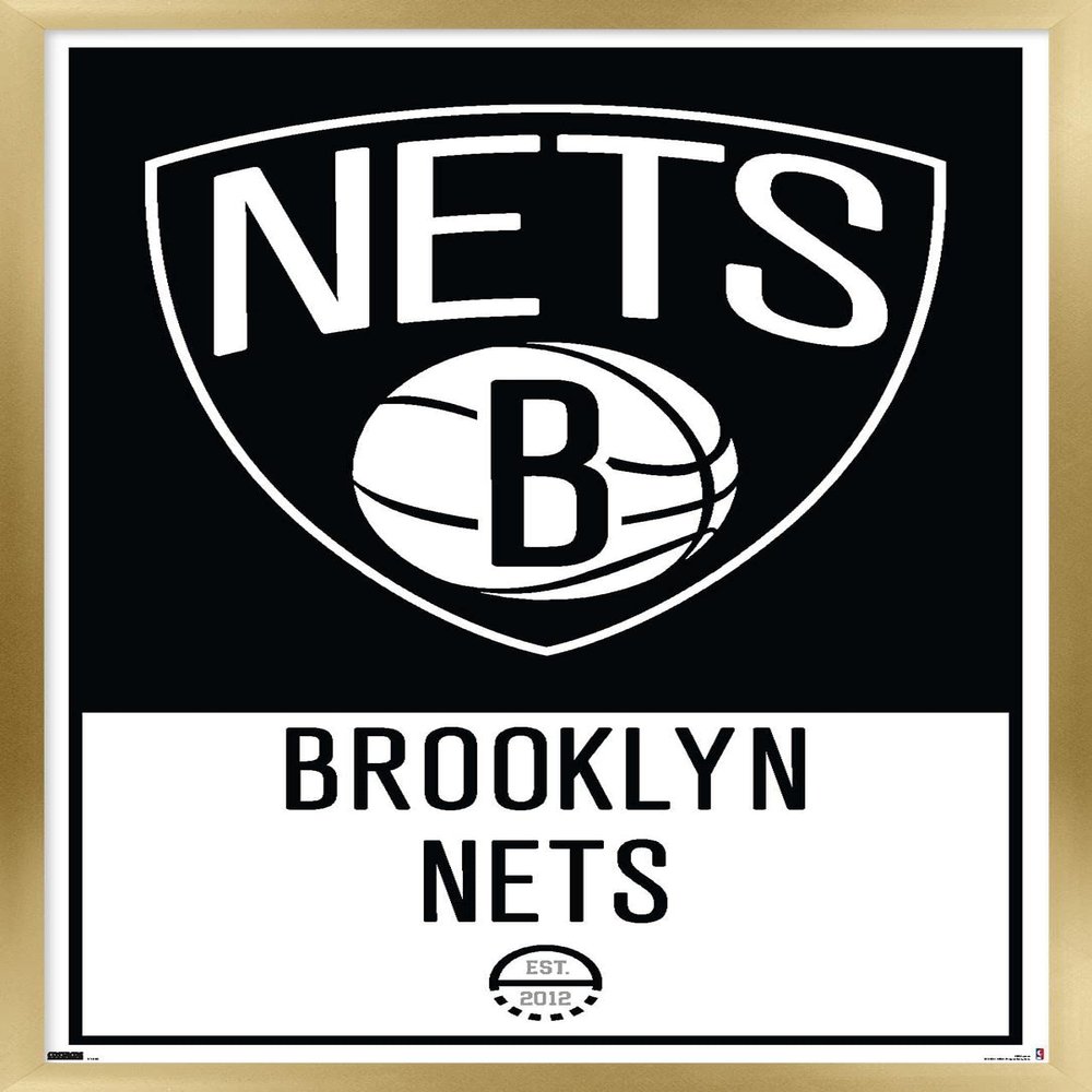 Trends International NBA Brooklyn Nets - Logo 21 Wall Poster, 14.725" x 22.375", Gold Framed Version