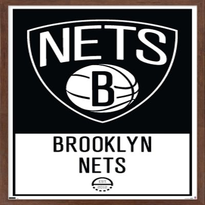 Trends International NBA Brooklyn Nets - Logo 21 Wall Poster, 14.725" x 22.375", Mahogany Framed Version
