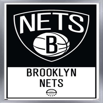 Trends International NBA Brooklyn Nets - Logo 21 Wall Poster, 14.725" x 22.375", Silver Framed Version