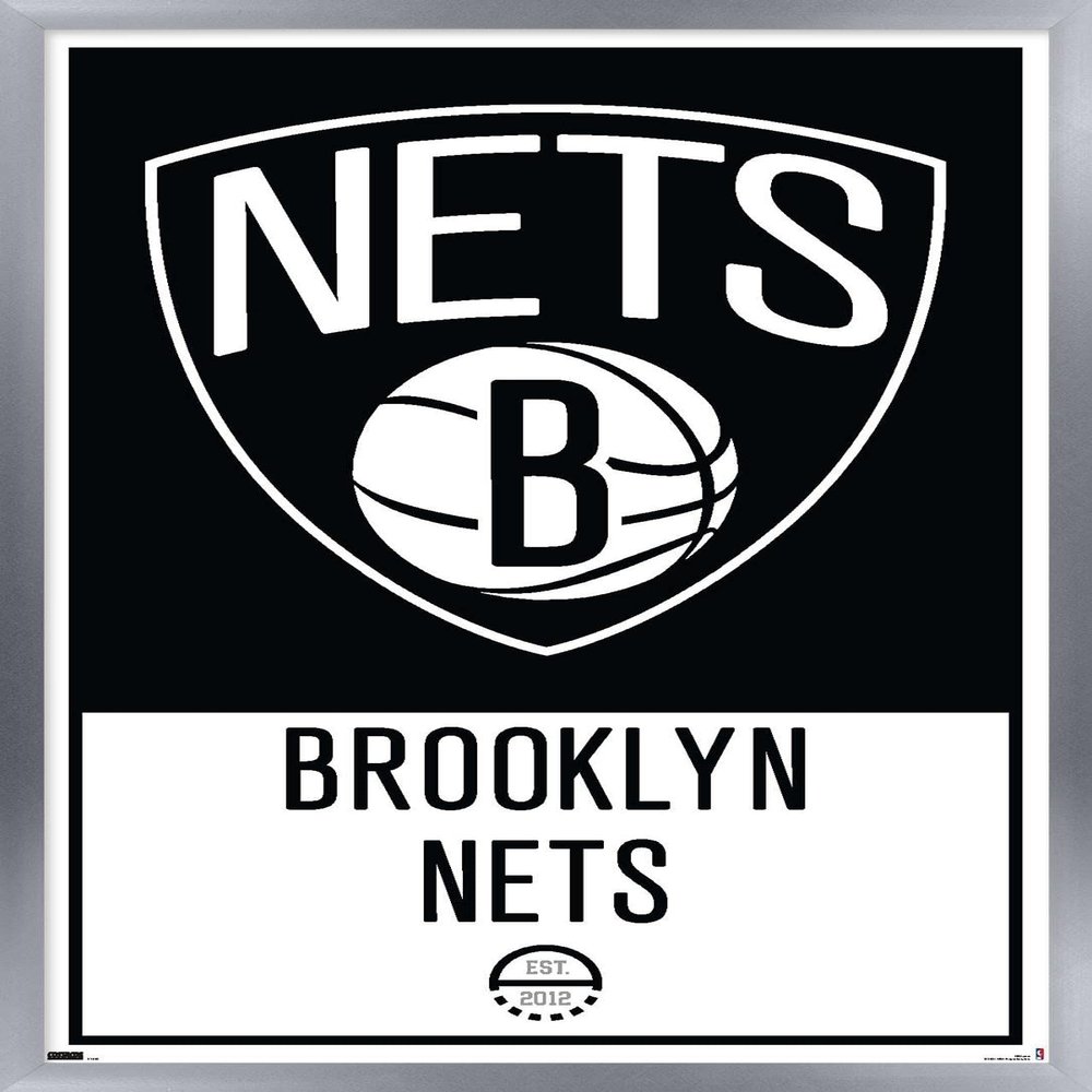 Trends International NBA Brooklyn Nets - Logo 21 Wall Poster, 14.725" x 22.375", Silver Framed Version