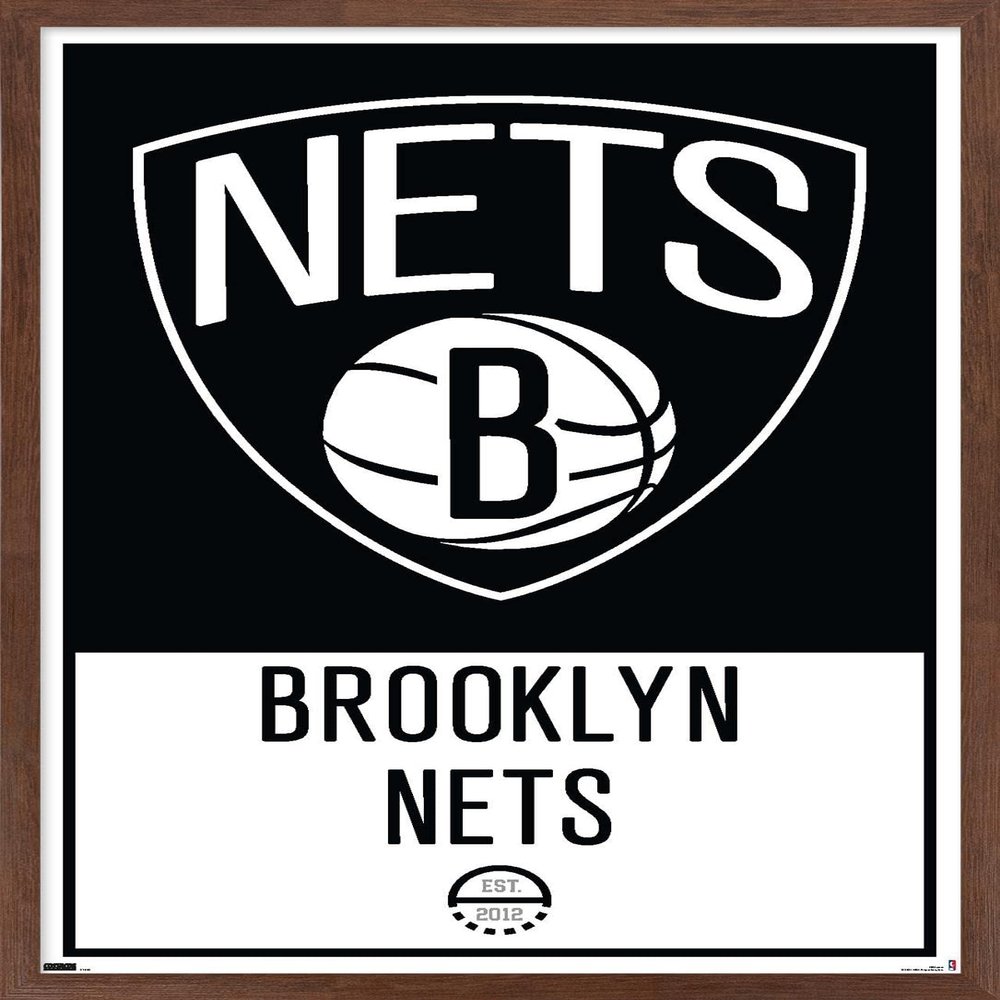Trends International NBA Brooklyn Nets - Logo 21 Wall Poster, 22.375" x 34", Mahogany Framed Version