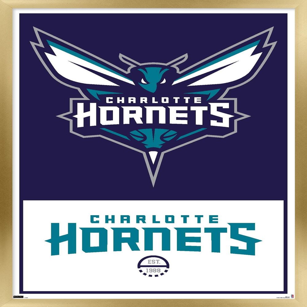 Trends International NBA Charlotte Hornets - Logo 21 Wall Poster, 22.375" x 34", Gold Framed Version