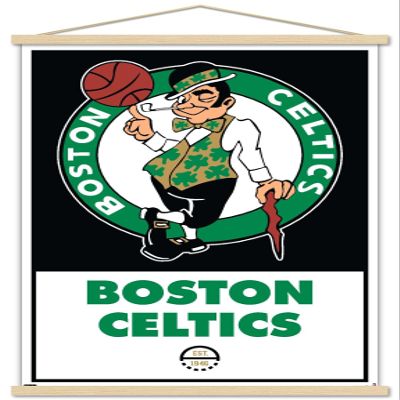 Trends International NBA Boston Celtics - Logo 21 Wall Poster, 22.375" x 34", Premium Print and Beechwood Hanger Bundle