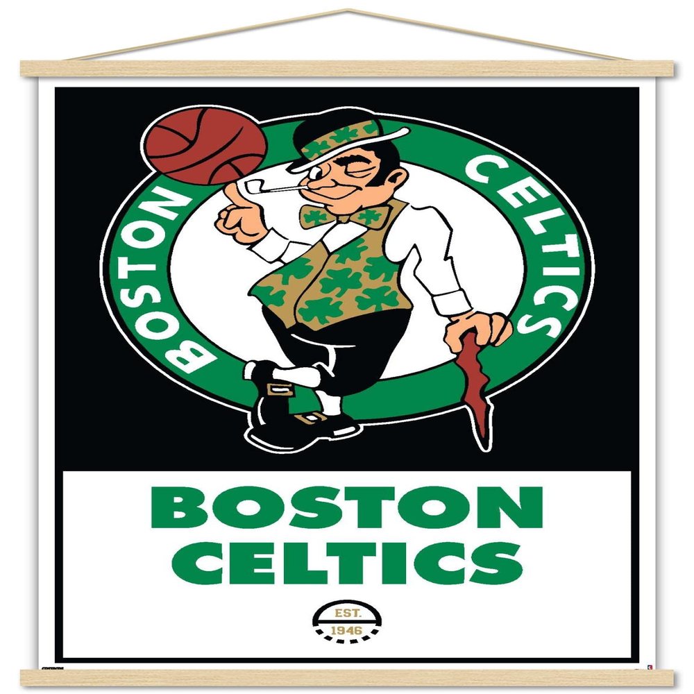 Trends International NBA Boston Celtics - Logo 21 Wall Poster, 22.375" x 34", Premium Print and Beechwood Hanger Bundle
