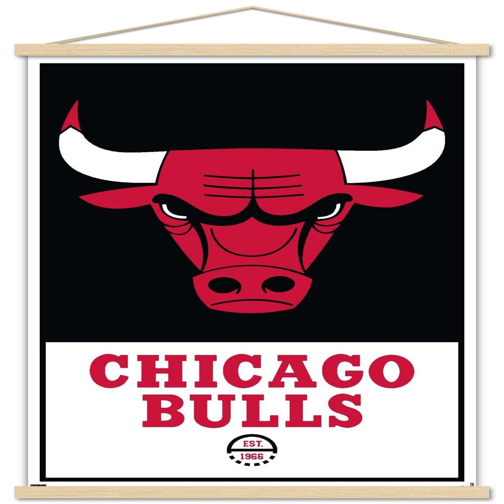 Trends International NBA Chicago Bulls - Logo 21 Wall Poster, 22.375" x 34", Premium Print and Beechwood Hanger Bundle