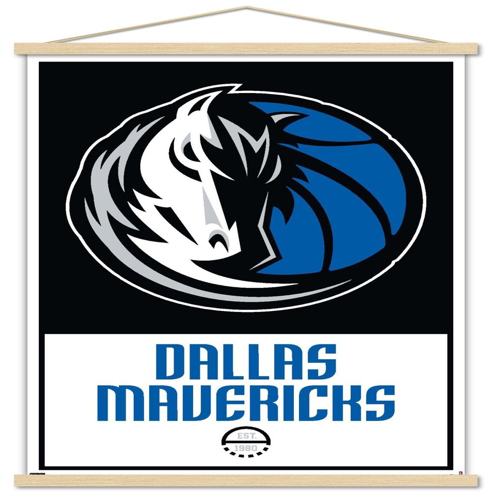 Trends International NBA Dallas Mavericks - Logo 21 Wall Poster, 22.375" x 34", Premium Print and Beechwood Hanger Bundle