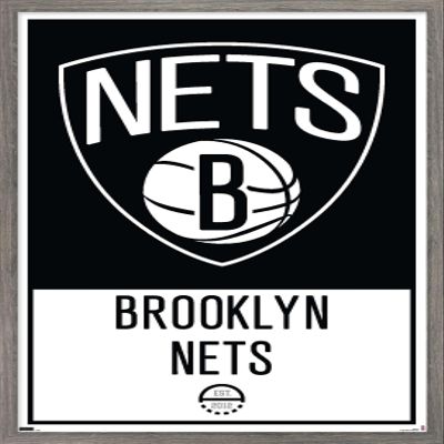Trends International NBA Brooklyn Nets - Logo 21 Wall Poster, 22.375" x 34", Barnwood Framed Version