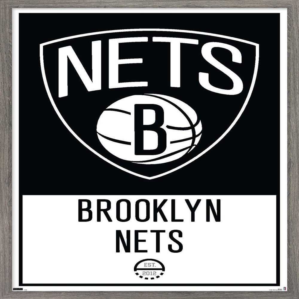 Trends International NBA Brooklyn Nets - Logo 21 Wall Poster, 22.375" x 34", Barnwood Framed Version