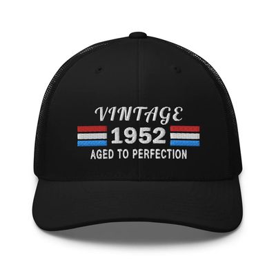 1952 73rd Birthday Embroidered Trucker Hat Cap, 73 Year Old Birthday Hat Gift Black