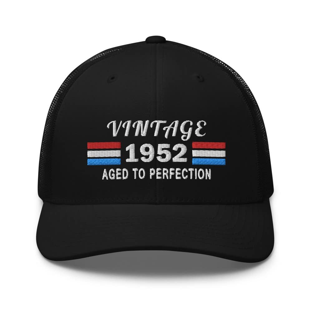 1952 73rd Birthday Embroidered Trucker Hat Cap, 73 Year Old Birthday Hat Gift Black