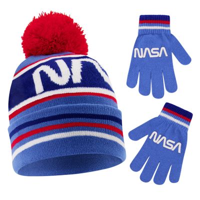 ABG Accessories baby boys Toddler Winter Hat, Kids Gloves, Nasa Beanie for and Girls Ages 4-7 Cold Weather Hat, Blue/Red, Years US