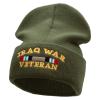 Iraq War Ribbon Embroidered 12 Inch Solid Knit Cuff Long Beanie Made in USA - Military Green OSFM view 1