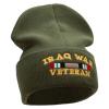 Iraq War Ribbon Embroidered 12 Inch Solid Knit Cuff Long Beanie Made in USA - Military Green OSFM view 4