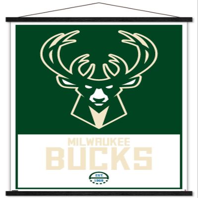 Trends International NBA Milwaukee Bucks - Logo 21 Wall Poster, 22.375" x 34", Premium Print and Black Hanger Bundle