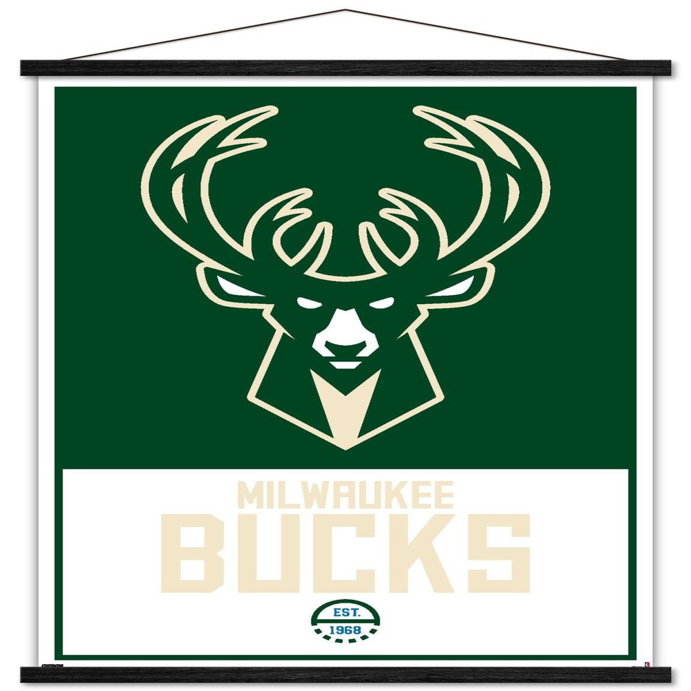 Trends International NBA Milwaukee Bucks - Logo 21 Wall Poster, 22.375" x 34", Premium Print and Black Hanger Bundle