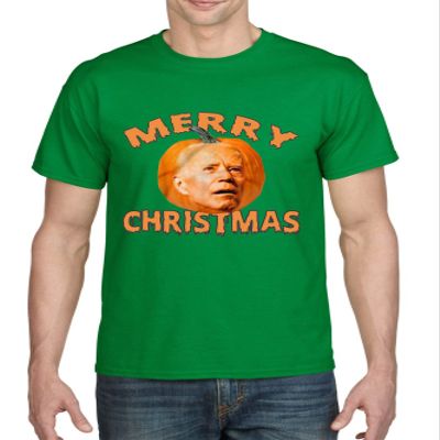 Merry Christmas Anti Joe Biden Funny Halloween 2021 Pumpkin Joke T-Shirt (3XL, Irish Green)