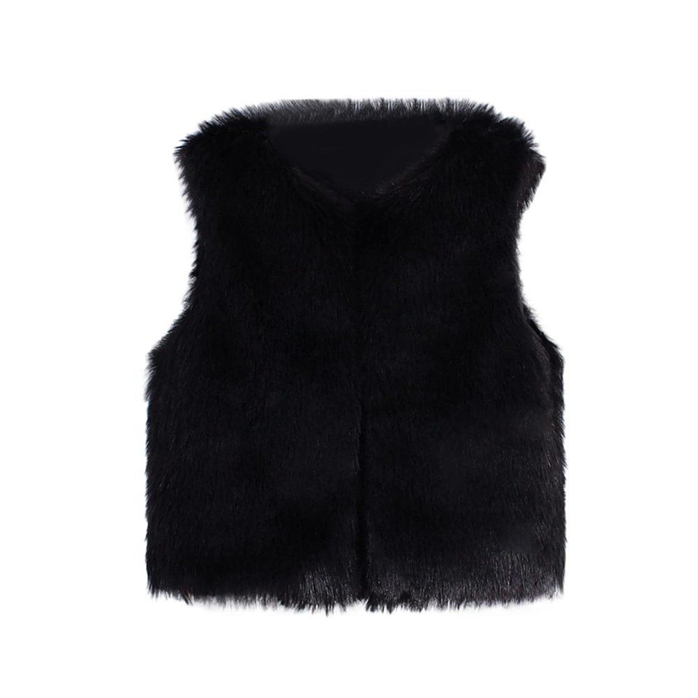 EnJoCho Viviplus Toddler Baby Girls Kids Winter Fall Warm Faux Fur Waistcoat Short Vest Jacket Coat Sleeveless Outerwear Thick Coat (Black, 18-24 Months)