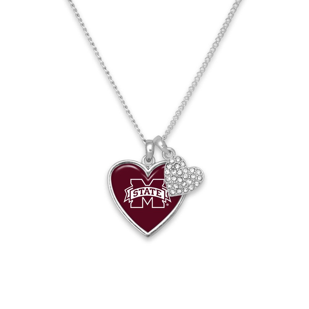 Mississippi State Bulldogs Amara Crystal Heart Silver Chain Necklace Jewelry Gift MSU