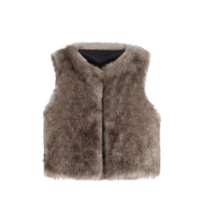EnJoCho Viviplus Toddler Baby Girls Kids Winter Fall Warm Faux Fur Waistcoat Short Vest Jacket Coat Sleeveless Outerwear Thick Coat (Brown, 5-6 Years)