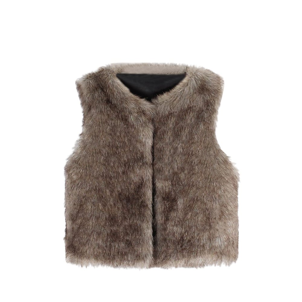 EnJoCho Viviplus Toddler Baby Girls Kids Winter Fall Warm Faux Fur Waistcoat Short Vest Jacket Coat Sleeveless Outerwear Thick Coat (Brown, 5-6 Years)