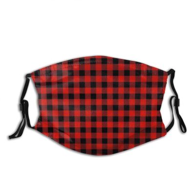 Niqqzit Buffalo Plaid Black and Red Check Mask with Filter Breathable Face Mask Washable Balaclava Bandana Mouth Cover with Adjustable Ear Loops
