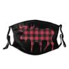 Niqqzit Buffalo Check Plaid Christmas Moose Deer Mask with Filter Breathable Face Mask Washable Balaclava Bandana Mouth Cover with Adjustable Ear Loops