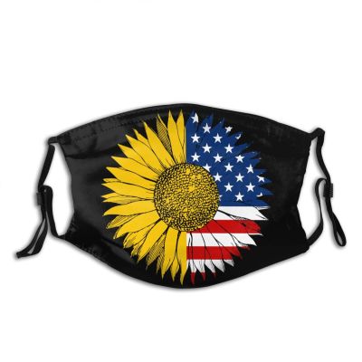 Niqqzit Sunflower American Flag Mask with Filter Breathable Face Mask Washable Balaclava Bandana Mouth Cover with Adjustable Ear Loops