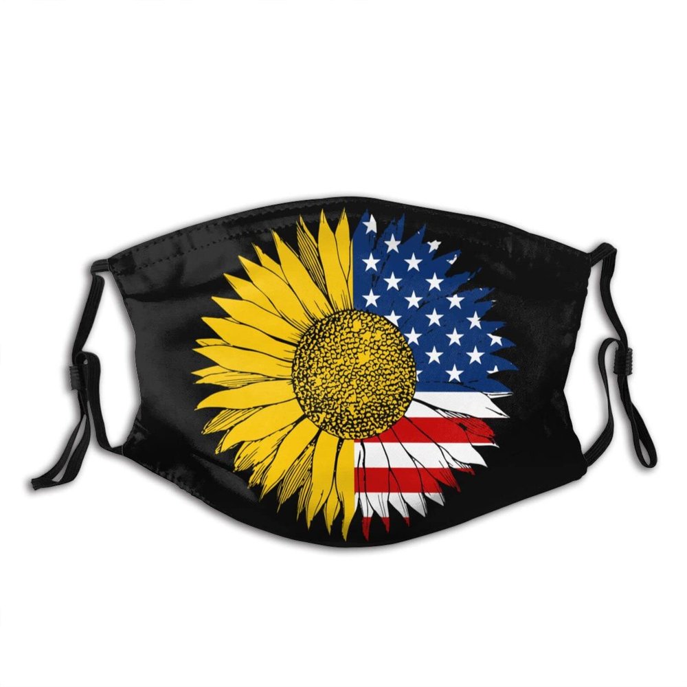 Niqqzit Sunflower American Flag Mask with Filter Breathable Face Mask Washable Balaclava Bandana Mouth Cover with Adjustable Ear Loops