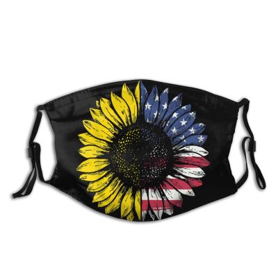 Niqqzit Sunflower American Flag Mask with Filter Breathable Face Mask Washable Balaclava Bandana Mouth Cover with Adjustable Ear Loops