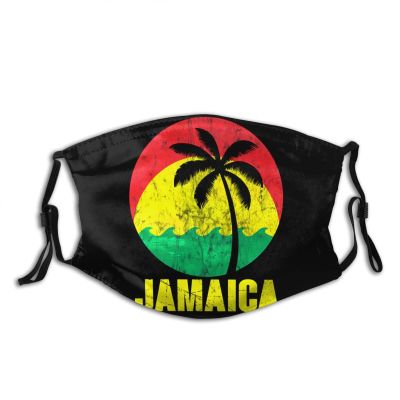 Niqqzit Vintage Jamaican Rasta Palm Tree Logo Mask with Filter Breathable Face Mask Washable Balaclava Bandana Mouth Cover with Adjustable Ear Loops